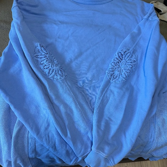 Aerie | Women’s Keep It Light Crochet Sweatshirt  Blue Womens Size S Oversized f - Picture 12 of 15